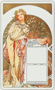 Cartaz publicitário de Alphonse Mucha (1860-1939) para o calendário 1898 - Dim 31x51 cm Cartaz publicitário de Alphonse Mucha para calendário, 1898 - Coleção particular