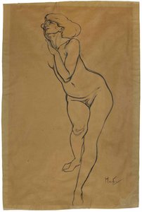 Mulher nua em pé. de Alphonse Mucha