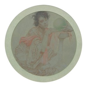 Caixa de fortuna com bola de cristal. de Alphonse Mucha