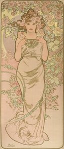 A mulher animada em flor de Alphonse Mucha