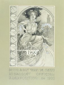 Banquete Oficial da Exposição Internacional de Paris de 1900. Design para o cardápio. de Alphonse Mucha