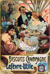 Cartaz publicitário Champagne Lefèvre-Utile biscoitos de Alphonse Mucha