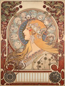 Poster de Alphonse Mucha (1860-1939) para a revista “La plume” ”, 1896 - Poster ilustração de Alphonse Mucha (1860-1939) para a revista“ La plume ”, 1896 (Dim 65x48 cm) - Coleção particular