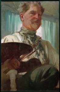 Auto-retrato com paleta de Alphonse Mucha