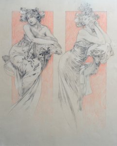 Desenho preliminar para o painel 12 de Alphonse Mucha