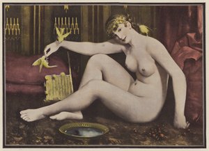 Alimentando os pássaros (lito colorido) de Alphonse Pellet