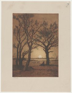 Paisagem com ovelhas ao pôr do sol Paisagem noturna com ovelhas em Drenthe de Alphonse Stengelin (signed by artist)