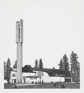 desenho da Igreja das Três Cruzes de Alvar Aalto