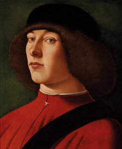 Retrato de um homem, de busto, com um fundo verde de Alvise (and workshop) Vivarini