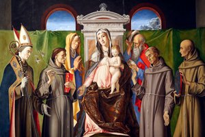 Madona e o Menino Entronizados com os Santos Luís de Toulouse, Antônio de Pádua, Ana, Joaquim, Francisco e Bernardino de Siena