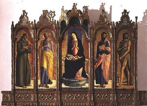 Políptico representando (painel central) Madonna e Child Enthroned; São Domingos e São Pedro (painéis da esquerda); São Paulo e São João Batista (painéis da direita)