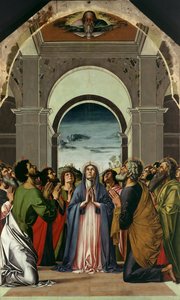 A descida do Espírito Santo. Painel Central de Polyptich do Pentecostes, ca 1475