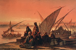 Barcos no rio Nilo, perto das pirâmides de Amadeo Preziosi