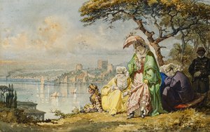 Senhoras no Bósforo com Rumeli Hisar Além, 1873 de Amadeo Preziosi
