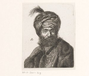Busto de um homem usando um turbante