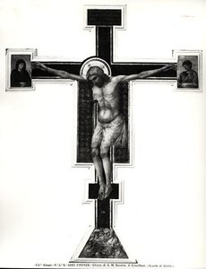A Crucificação (tempera no painel) (foto a p/b) de Ambrogio Bondone (school of) Giotto