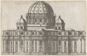 Vista longitudinal de São Pedro, Roma de Ambrogio Brambilla, after Michelangelo