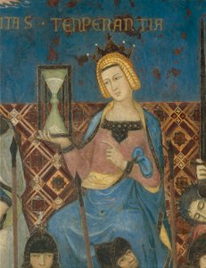 Alegoria de Bom Governo, Temperança, detalhe de Alegoria e Efeitos de Bom e Mau Governo na Cidade e no País de Ambrogio Lorenzetti