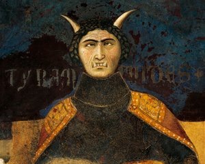 Alegoria de mau governo, tirania, detalhe da Alegoria e efeitos de bom e mau governo na cidade e no campo