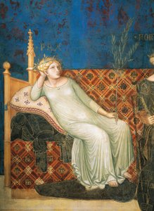 Alegoria de bom governo, paz, detalhe da Alegoria e efeitos de bom e mau governo na cidade e no campo de Ambrogio Lorenzetti