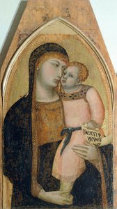Madonna e Criança, detalhe de Tríptico representando Madonna e Criança com Maria Madalena e Santa Doroteia por Ambrogio Lorenzetti (1290-ca 1348), óleo sobre madeira de Ambrogio Lorenzetti