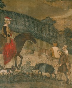 Camponeses com um porco preto e um burro (fresco) de Ambrogio Lorenzetti