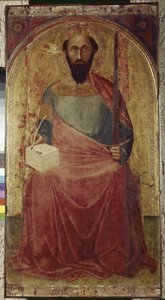 São Paulo. Pintura de Ambrogio Lorenzetti (1290-1348). Pintura em madeira. Roccalbegna (Grosseto), Igreja dos Santos Pedro e Paulo de Ambrogio Lorenzetti