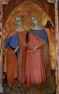 Santos Galganus e Ansanus, c.1360 (têmpera sobre madeira de choupo) de Ambrogio Lorenzetti