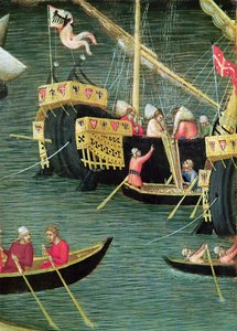 São Nicolau salva Mira da fome, detalhe de um navio, c.1327-32 (tempera no painel) de Ambrogio Lorenzetti
