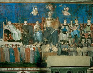A alegoria do bom governo, mostrando as virtudes (fresco) de Ambrogio Lorenzetti