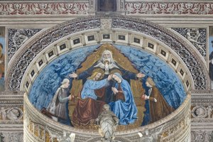 Coroação da Virgem Maria com Deus e o Espírito Santo entre Francesco e Ludovico Sforza