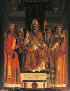 Itália, Lombardia, Cartuxa de Pavia (Certosa), quinta capela à direita, retábulo com São Siro entronizado por Ambrogio da Fossano conhecido ("il Bergognone")