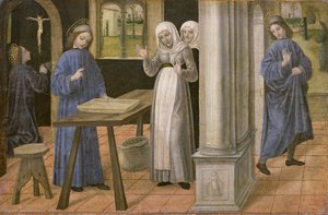 A Oração, O Milagre da Criva e a Partida para Subiaco, painel predella de um retábulo representando cenas da vida de São Bento, 1488-95