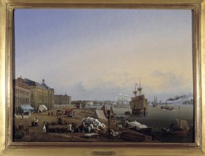 Bordeaux, as docas da alfândega por Louis Garneray, sd. cerca de 1820, Oil on canvas, H. 0,330; L. 0,460. CCIP Coll. de Ambroise Louis Garneray