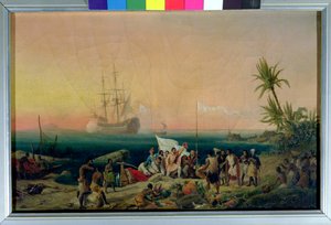 Jean de Bethencourt (c.1360-1425), Norman Navigator, descobrindo a ilha de Lanzarote em 1402, 1848 de Ambroise Louis Garneray