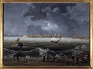 Saint Malo, de Louis Garneray, sd. cerca de 1820, Oil on canvas, H. 0,330; L. 0,460. CCIP Coll. de Ambroise Louis Garneray