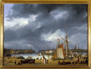 The Port of Dieppe de Louis Garneray, sd. cerca de 1820, Oil on canvas, H. 0,330; L. 0,460. CCIP Coll. de Ambroise Louis Garneray