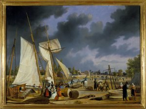 O porto de Caen, por Louis Garneray, sd. cerca de 1820, Óleo sobre tela, H. 0,330; L. 0,460. CCIP Coll. de Ambroise Louis Garneray