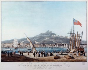 Vista do porto de Marselha sob a Aquarela da Restauração de Ambroise Louis Garneray (1783-1857) Século XIX Marselha, Musee de la Marine de Ambroise Louis Garneray
