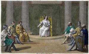 Caraíbas ou Chérebert, rei de Paris (561 - 567), conselheiro de detenção, onde ele fez justiça. Desenhado e gravado por Ambroise Tardieu em 1825. de Ambroise Tardieu
