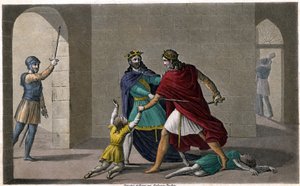 Childebert I deixou Clotaire (Clothaire) matar os filhos de seu irmão Clodomir, rei de Orleans, cujos estados eles compartilham. Desenhado e gravado por Ambroise Tardieu em 1825. de Ambroise Tardieu
