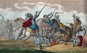Clóvis I (466-511), Rei dos Francos, Dinastia dos Merovíngios - Durante a Batalha de Tolbiac contra os Alamãs, prometeu converter-se ao catolicismo se Deus lhe concedesse a vitória - Sorteio e sepultura por Ambroise Tardieu em 1825