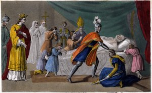 Morte de Pepin de Herstal (635-714) cercado por sua família - Morte de Pepin de Herstal (avô de Pepin le Brief), cercado por sua família e na presença de Dagobert III (714) - Sorteio e sepultura por Ambroise Tardieu em 1825 de Ambroise Tardieu