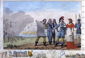 Louis XIII (1601-1643) e o Cardeal Richelieu na sede de La Rochelle, place d
