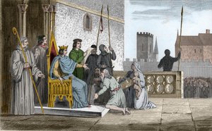 Luís X (1289-1316), o Misericordioso, emancipa os servos - Luís X disse "Le Hutin" (1289-1316), dinastia dos Capetianos, reputada por ter libertado todos os servos do seu reino que ele forçou a redimir a sua liberdade - Gravura de 1825 em "Histoire de F de Ambroise Tardieu