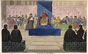 Filipe IV reúne no Louvre o General das Fazendas, composto de clero, nobreza e burgueses proeminentes ou do terceiro estado que lhe foi admitido pela primeira vez em 1301 - Desenhado e gravado por Ambroise Tardieu em 1825. de Ambroise Tardieu