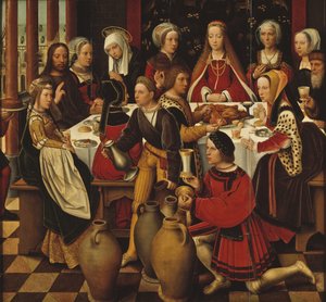 Les noces de Cana - A festa de casamento em Caná, de Benson, Ambrosius (1495-1550). Óleo sobre madeira. Dimensão : 99x105 cm. Nationalmuseum Stockholm