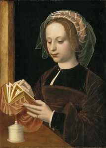 Marie Madeleine lisant - Mary Magdalene Reading, de Benson, Ambrosius (1495-1550). Óleo sobre madeira. Dimensão : 49x35 cm. Nationalmuseum Estocolmo de Ambrosius Benson