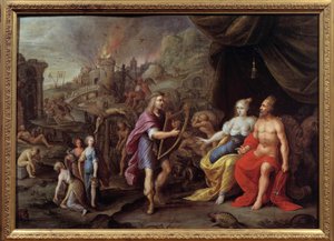 A representação de Orphee no submundo Orphee, com a sua lira, pede permissão a Zeus para se juntar à Eurydice no Submundo. Pintura de Ambrosius Francken (1544-1618) Nimes do século XVII, Museum of Fine Arts.