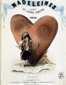 Só se paga ao entrar (caricatura de Cupido (Eros) antes de um coração esconder um diabo) - em "Madeleines" de Cham, v.1870-1880